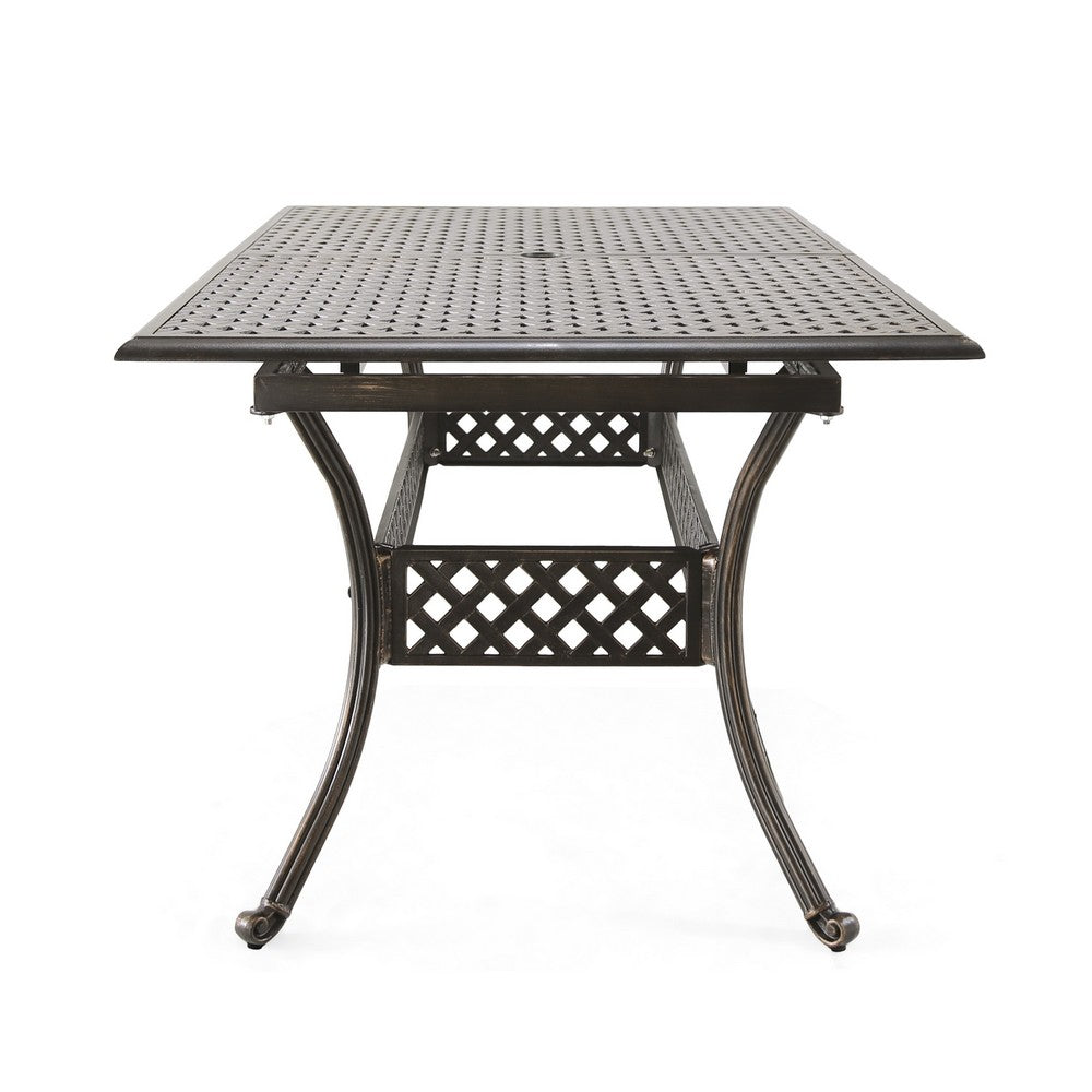 Dining Table, 64-82 Inch Extendable Acacia Wood Top, Aluminium, Dark Brown -BM320587