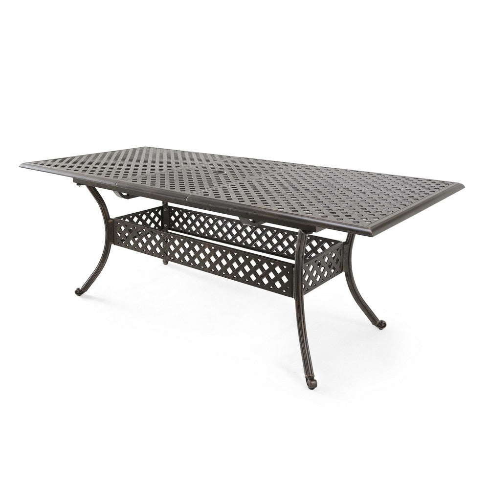 Dining Table, 64-82 Inch Extendable Acacia Wood Top, Aluminium, Dark Brown -BM320587