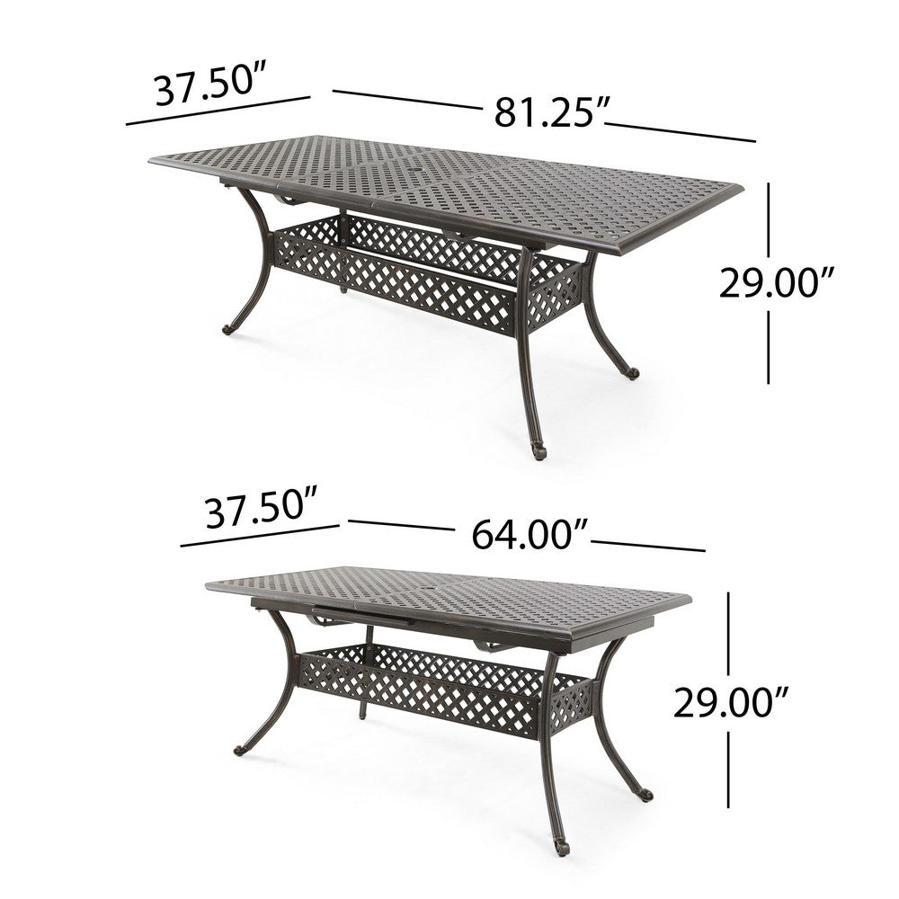 Dining Table, 64-82 Inch Extendable Acacia Wood Top, Aluminium, Dark Brown -BM320587
