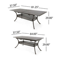 Dining Table, 64-82 Inch Extendable Acacia Wood Top, Aluminium, Dark Brown -BM320587