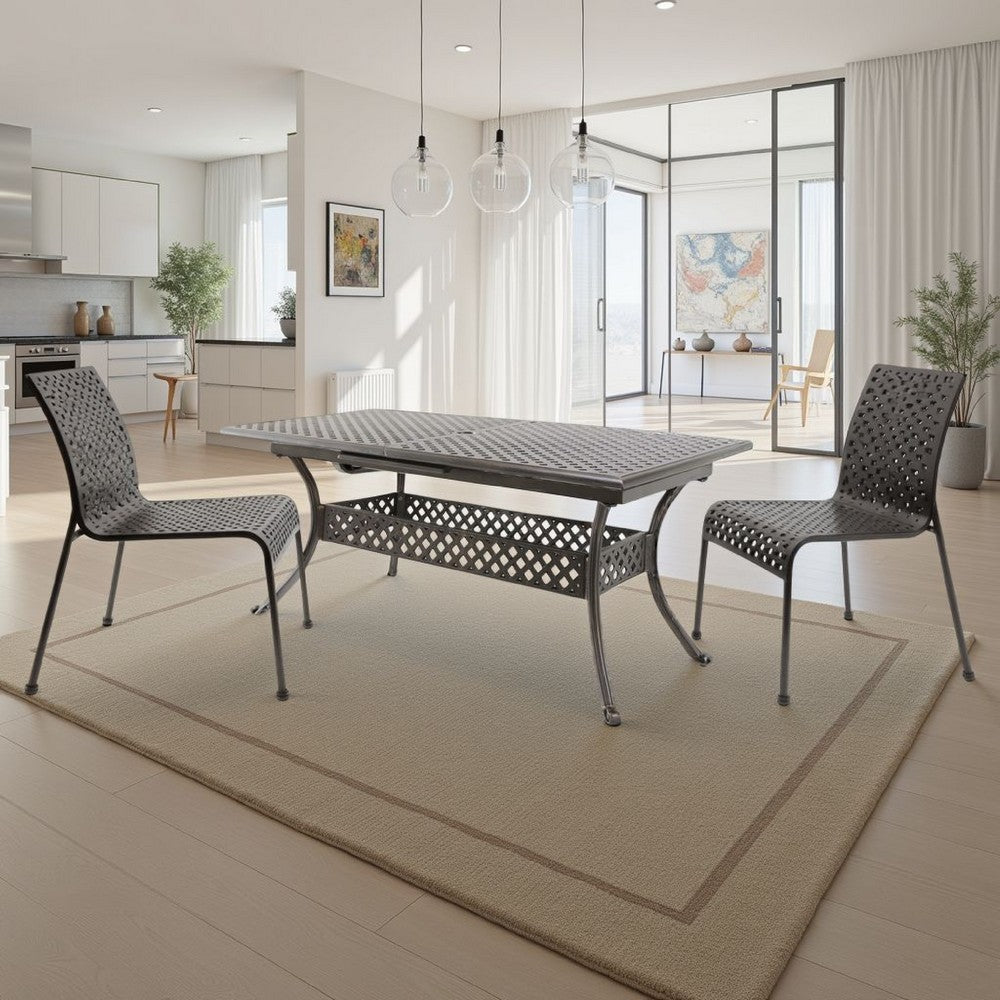Dining Table, 64-82 Inch Extendable Acacia Wood Top, Aluminium, Dark Brown -BM320587