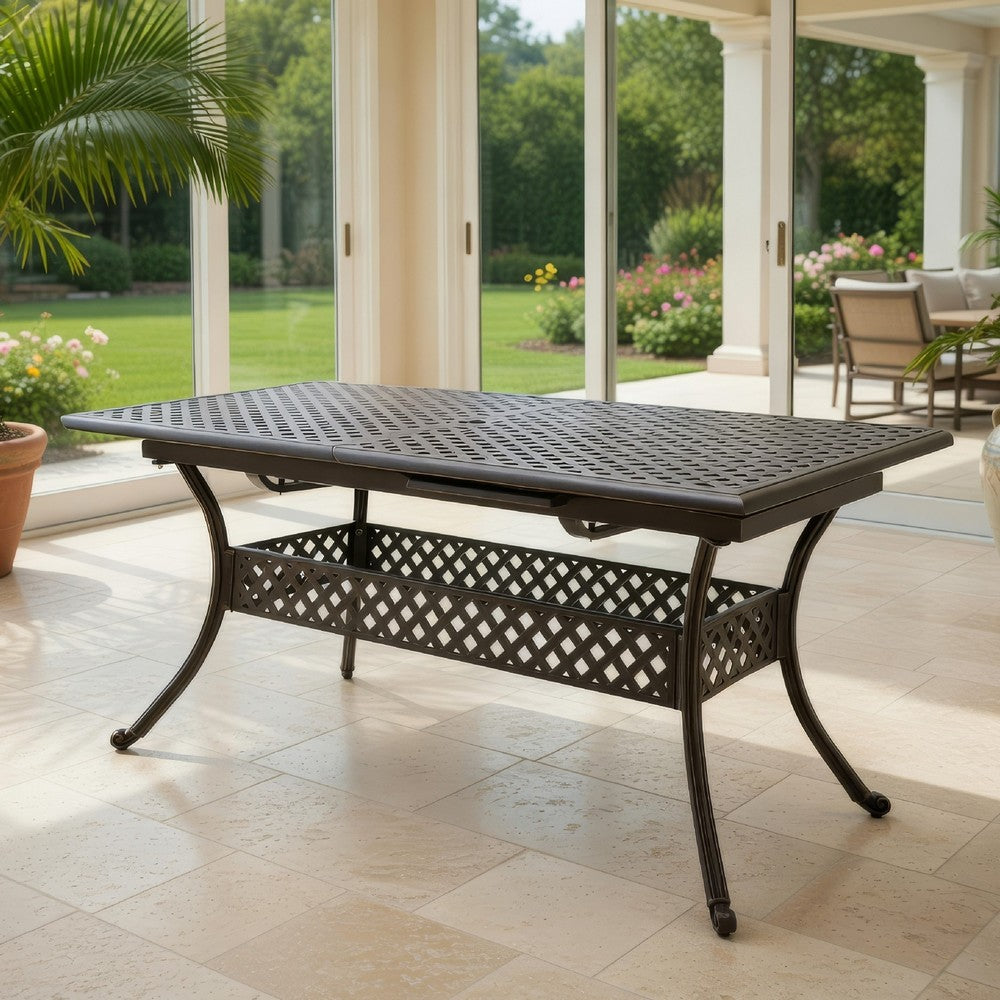 Dining Table, 64-82 Inch Extendable Acacia Wood Top, Aluminium, Dark Brown -BM320587