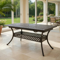 Dining Table, 64-82 Inch Extendable Acacia Wood Top, Aluminium, Dark Brown -BM320587