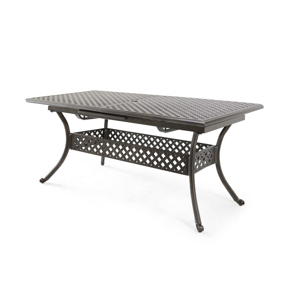 Dining Table, 64-82 Inch Extendable Acacia Wood Top, Aluminium, Dark Brown -BM320587