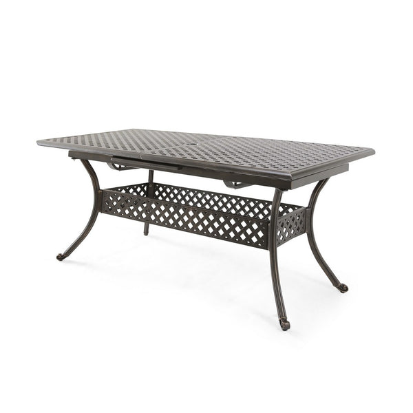 Dining Table, 64-82 Inch Extendable Acacia Wood Top, Aluminium, Dark Brown -BM320587