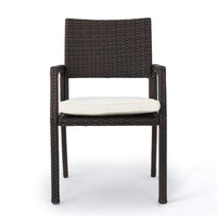 Roeh Outdoor Dining Chair Set of 2, Contemporary Wicker and Brown Fabric -BM320589