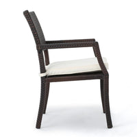 Roeh Outdoor Dining Chair Set of 2, Contemporary Wicker and Brown Fabric -BM320589