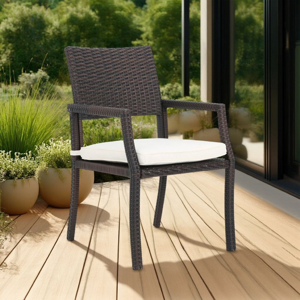 Roeh Outdoor Dining Chair Set of 2, Contemporary Wicker and Brown Fabric -BM320589