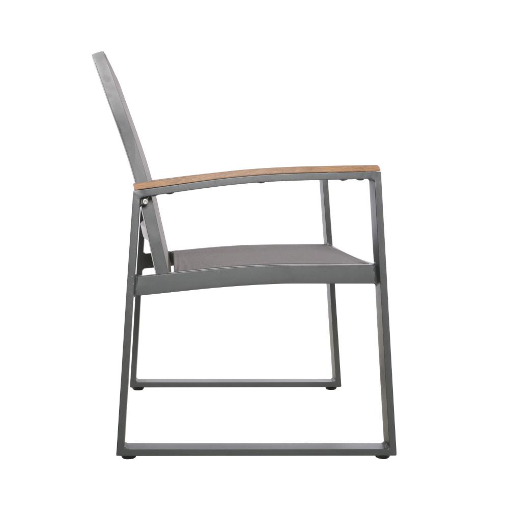 Outdoor Dining Chair Set of 2, Gray Mesh Seat and Brown Faux Wood, Metal -BM320590