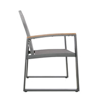 Outdoor Dining Chair Set of 2, Gray Mesh Seat and Brown Faux Wood, Metal -BM320590