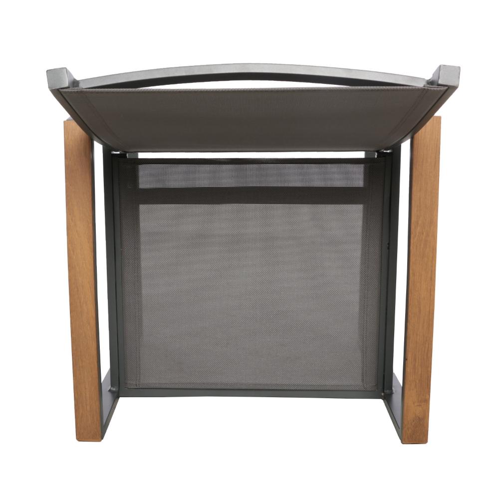 Outdoor Dining Chair Set of 2, Gray Mesh Seat and Brown Faux Wood, Metal -BM320590