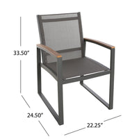 Outdoor Dining Chair Set of 2, Gray Mesh Seat and Brown Faux Wood, Metal -BM320590