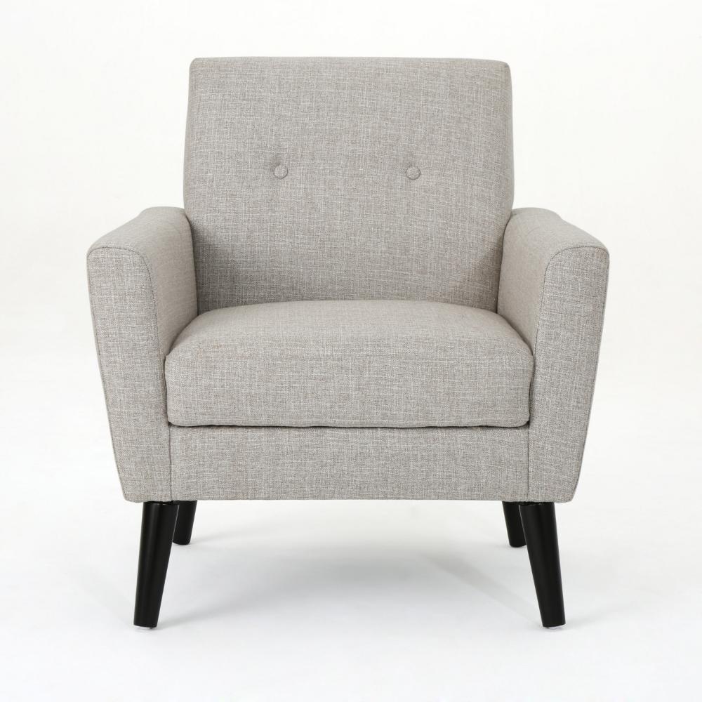 Accent Club Chair, Nailhead Trim Scrolled Arms, Birch Wood and Beige Fabric -BM320591
