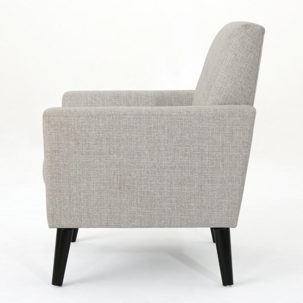 Accent Club Chair, Nailhead Trim Scrolled Arms, Birch Wood and Beige Fabric -BM320591