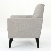 Accent Club Chair, Nailhead Trim Scrolled Arms, Birch Wood and Beige Fabric -BM320591