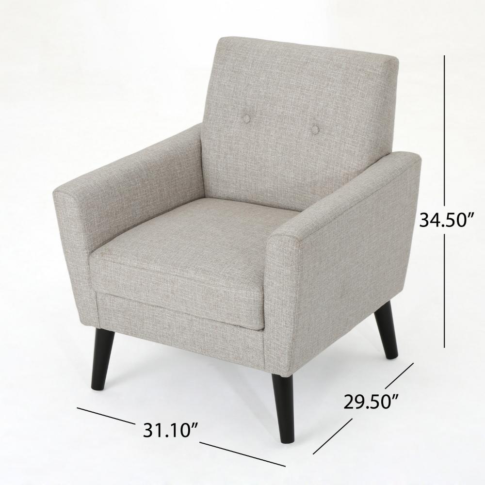 Accent Club Chair, Nailhead Trim Scrolled Arms, Birch Wood and Beige Fabric -BM320591