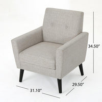 Accent Club Chair, Nailhead Trim Scrolled Arms, Birch Wood and Beige Fabric -BM320591