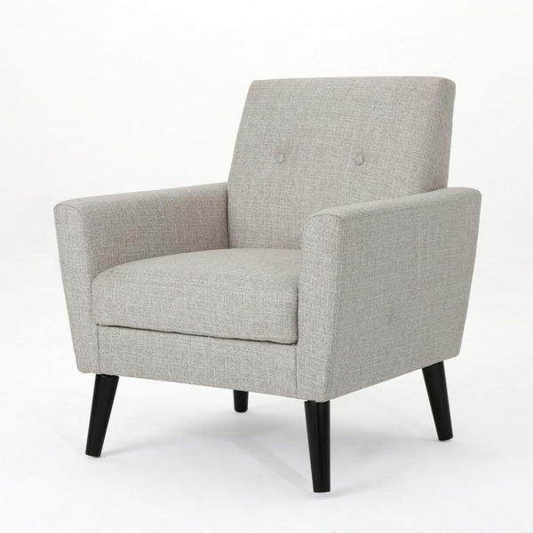 Accent Club Chair, Nailhead Trim Scrolled Arms, Birch Wood and Beige Fabric