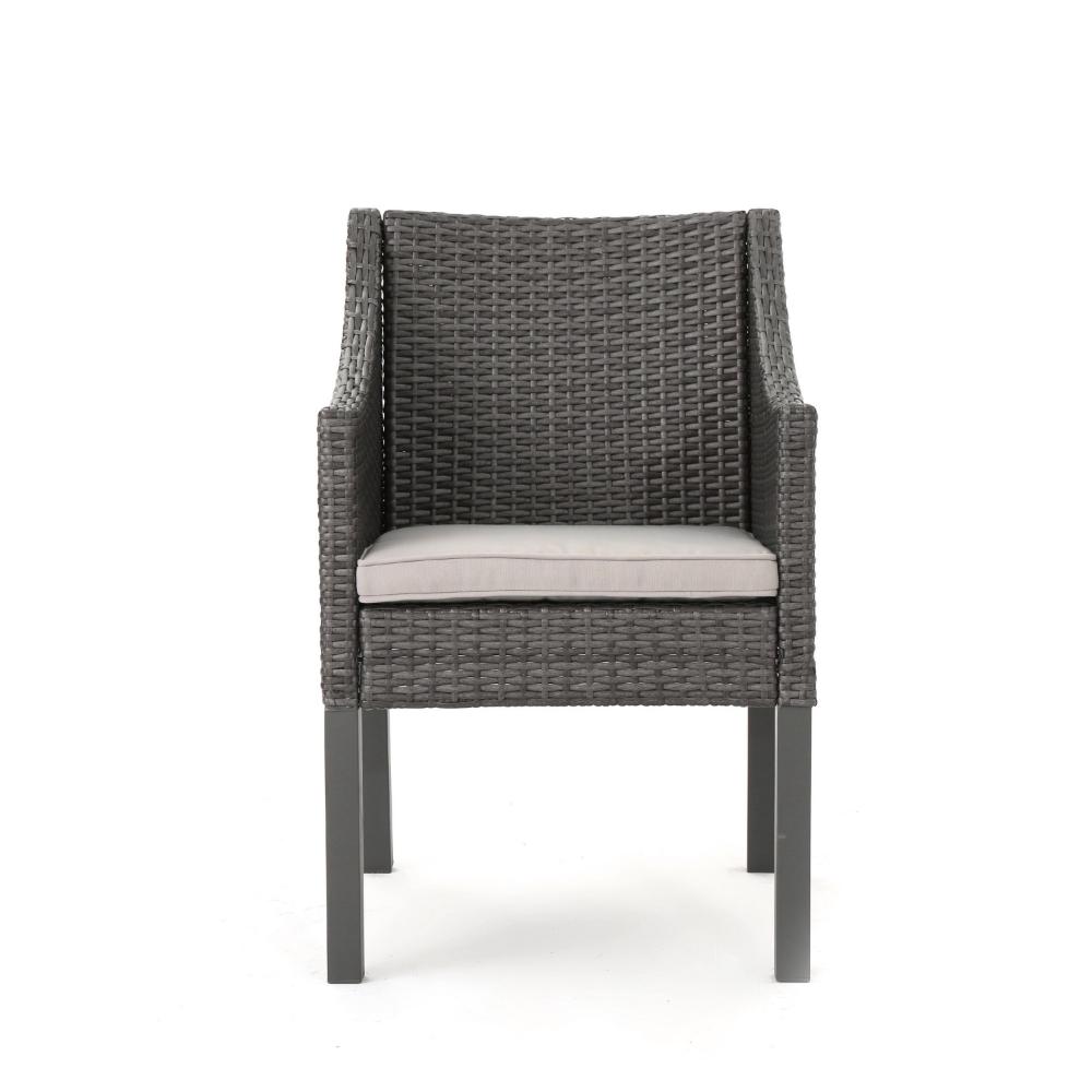 Outdoor Dining Chair, Sloped Arms, Waterproof Rattan, Gray and Silver -BM320592