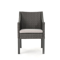 Outdoor Dining Chair, Sloped Arms, Waterproof Rattan, Gray and Silver -BM320592