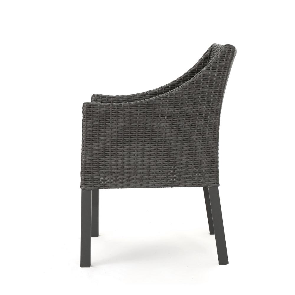 Outdoor Dining Chair, Sloped Arms, Waterproof Rattan, Gray and Silver -BM320592