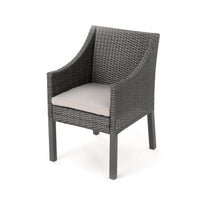 Outdoor Dining Chair, Sloped Arms, Waterproof Rattan, Gray and Silver -BM320592