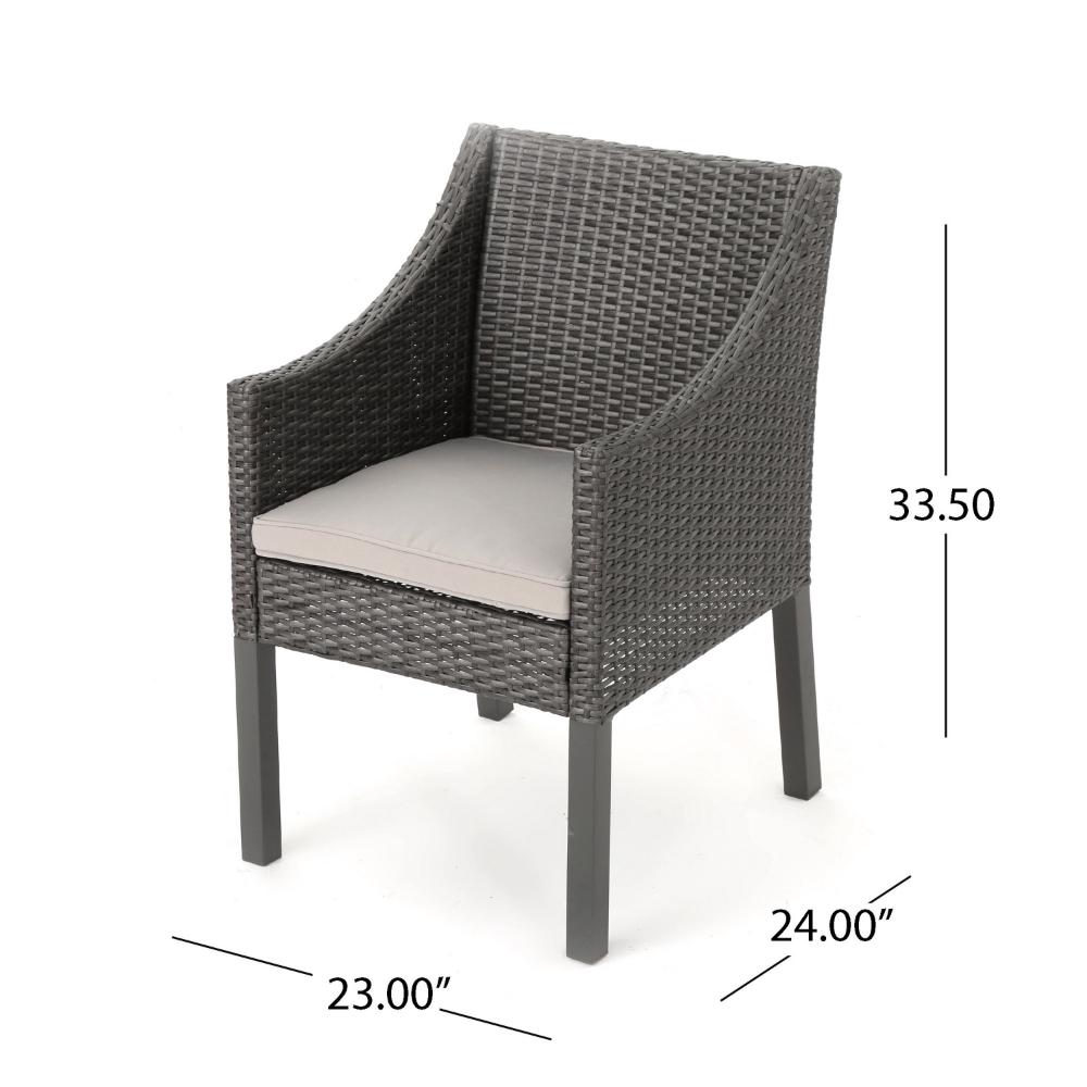 Outdoor Dining Chair, Sloped Arms, Waterproof Rattan, Gray and Silver -BM320592