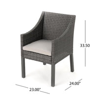 Outdoor Dining Chair, Sloped Arms, Waterproof Rattan, Gray and Silver -BM320592