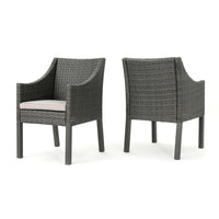 Outdoor Dining Chair, Sloped Arms, Waterproof Rattan, Gray and Silver