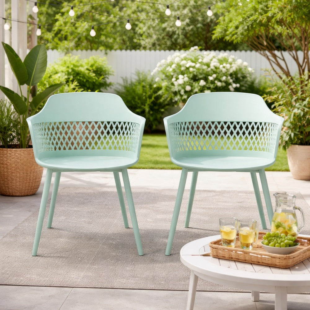 Outdoor Patio Chair, Curved Arms, Weather Resistant Modern Mint Green -BM320593