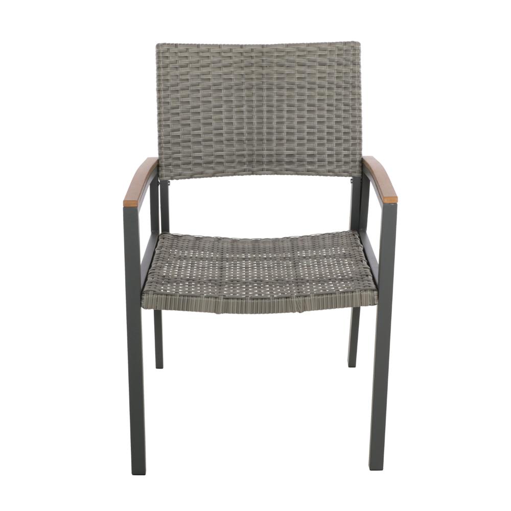 Outdoor Dining Chair Set of 2, Mesh Seat, Gray Rattan and Brown Faux Wood -BM320594
