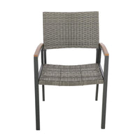 Outdoor Dining Chair Set of 2, Mesh Seat, Gray Rattan and Brown Faux Wood -BM320594