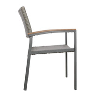 Outdoor Dining Chair Set of 2, Mesh Seat, Gray Rattan and Brown Faux Wood -BM320594