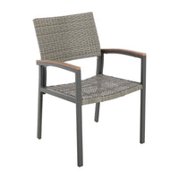 Outdoor Dining Chair Set of 2, Mesh Seat, Gray Rattan and Brown Faux Wood -BM320594