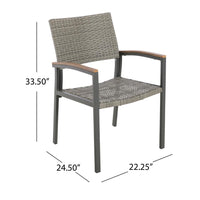 Outdoor Dining Chair Set of 2, Mesh Seat, Gray Rattan and Brown Faux Wood -BM320594