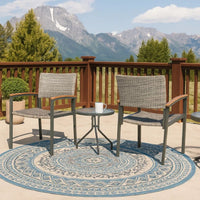 Outdoor Dining Chair Set of 2, Mesh Seat, Gray Rattan and Brown Faux Wood -BM320594