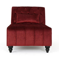 Chaise Lounger, Tufted Design, 55 Inch Birch Wood Frame, Garnet Red Velvet -BM320596