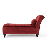 Chaise Lounger, Tufted Design, 55 Inch Birch Wood Frame, Garnet Red Velvet -BM320596