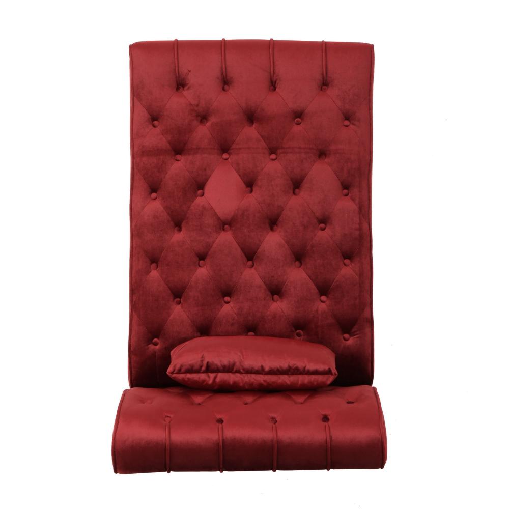 Chaise Lounger, Tufted Design, 55 Inch Birch Wood Frame, Garnet Red Velvet -BM320596
