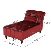 Chaise Lounger, Tufted Design, 55 Inch Birch Wood Frame, Garnet Red Velvet -BM320596