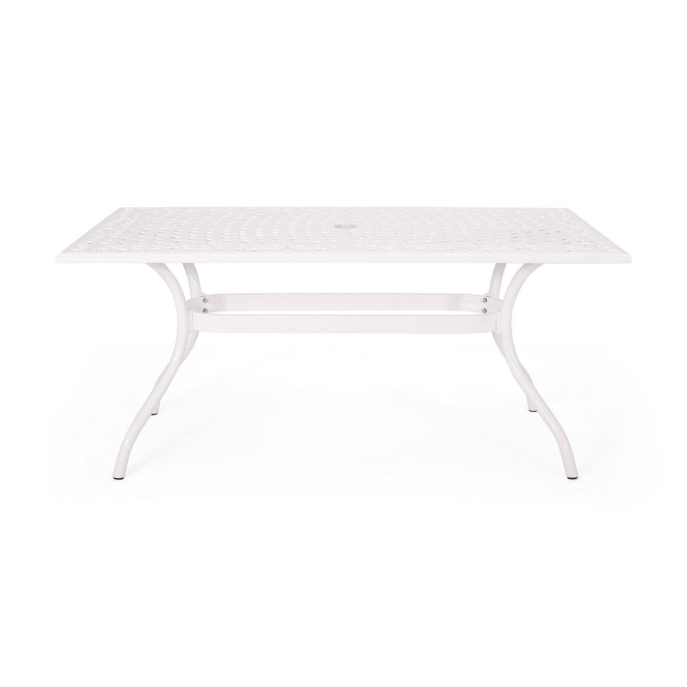 Toni Table, 67 Inch Rectangular Lattice Top, Saber Legs, White Aluminium -BM320598