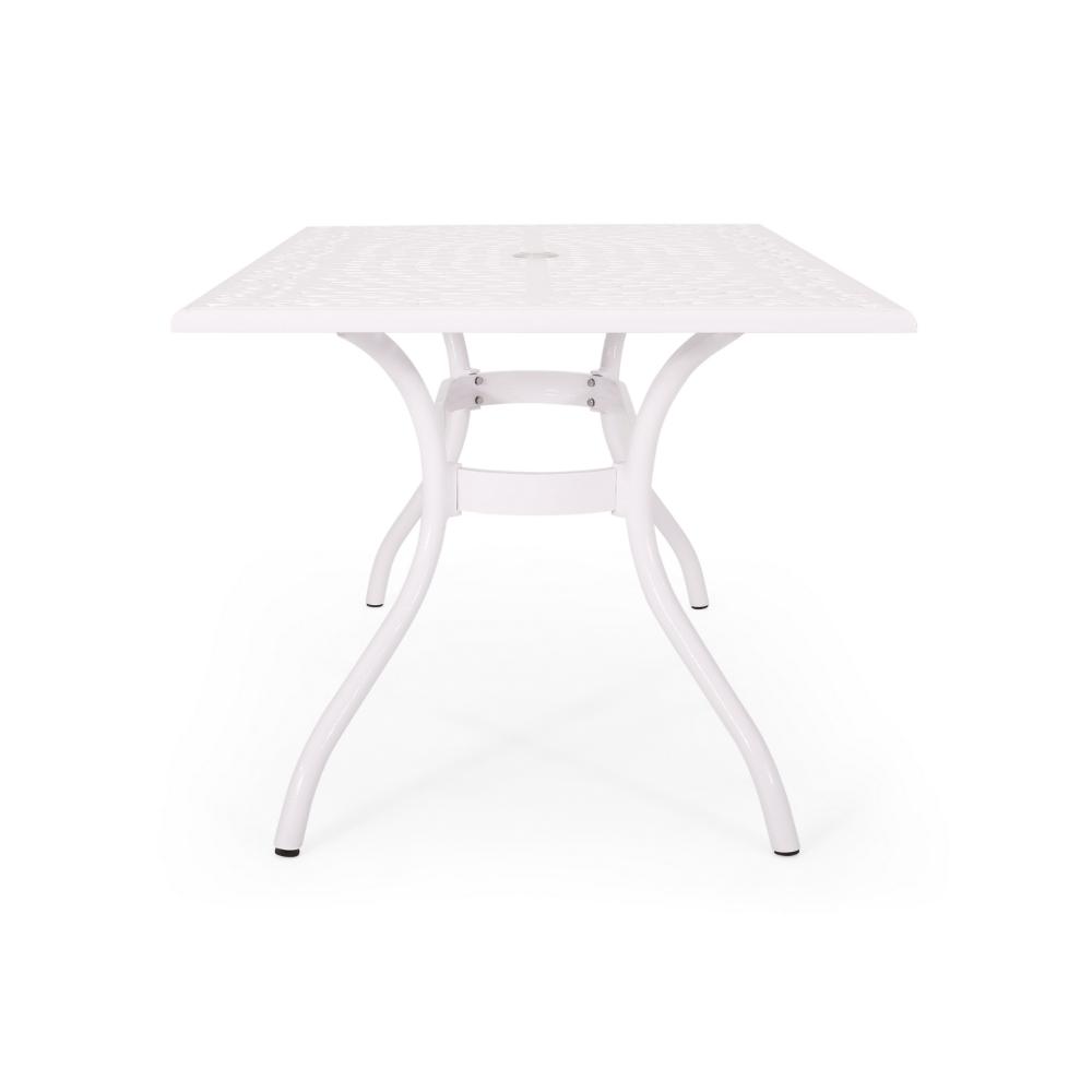 Toni Table, 67 Inch Rectangular Lattice Top, Saber Legs, White Aluminium -BM320598