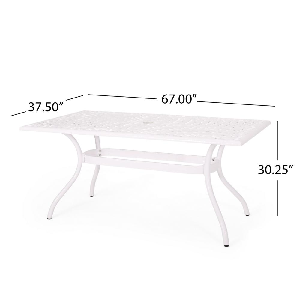 Toni Table, 67 Inch Rectangular Lattice Top, Saber Legs, White Aluminium -BM320598