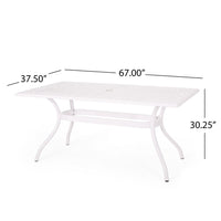 Toni Table, 67 Inch Rectangular Lattice Top, Saber Legs, White Aluminium -BM320598