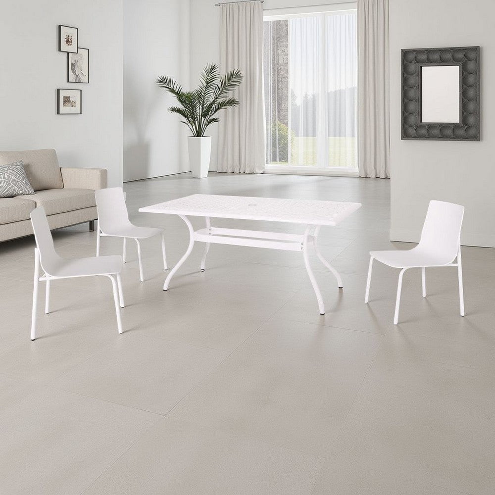 Toni Table, 67 Inch Rectangular Lattice Top, Saber Legs, White Aluminium -BM320598