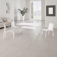 Toni Table, 67 Inch Rectangular Lattice Top, Saber Legs, White Aluminium -BM320598