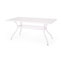 Toni Table, 67 Inch Rectangular Lattice Top, Saber Legs, White Aluminium