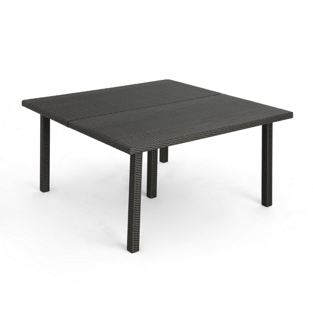 Nona Outdoor Dining Table, 64 Inch Square, Dark Gray Rattan Wood and Iron -BM320599