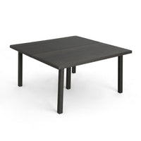 Nona Outdoor Dining Table, 64 Inch Square, Dark Gray Rattan Wood and Iron -BM320599