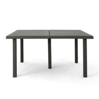 Nona Outdoor Dining Table, 64 Inch Square, Dark Gray Rattan Wood and Iron -BM320599